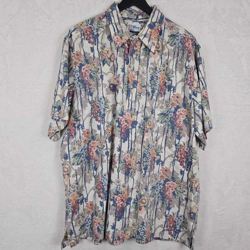 Reyn Spooner 3XL Hawaiian Shirt Floral Stripe Cotton Blend Blue Tan Vintage XXXL - Picture 2 of 7